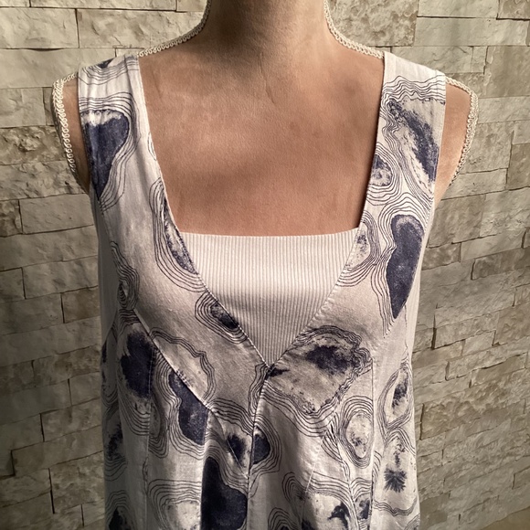 Lands Downunder Linen Tank Dress - White Oyster Print - Picture 3 of 14